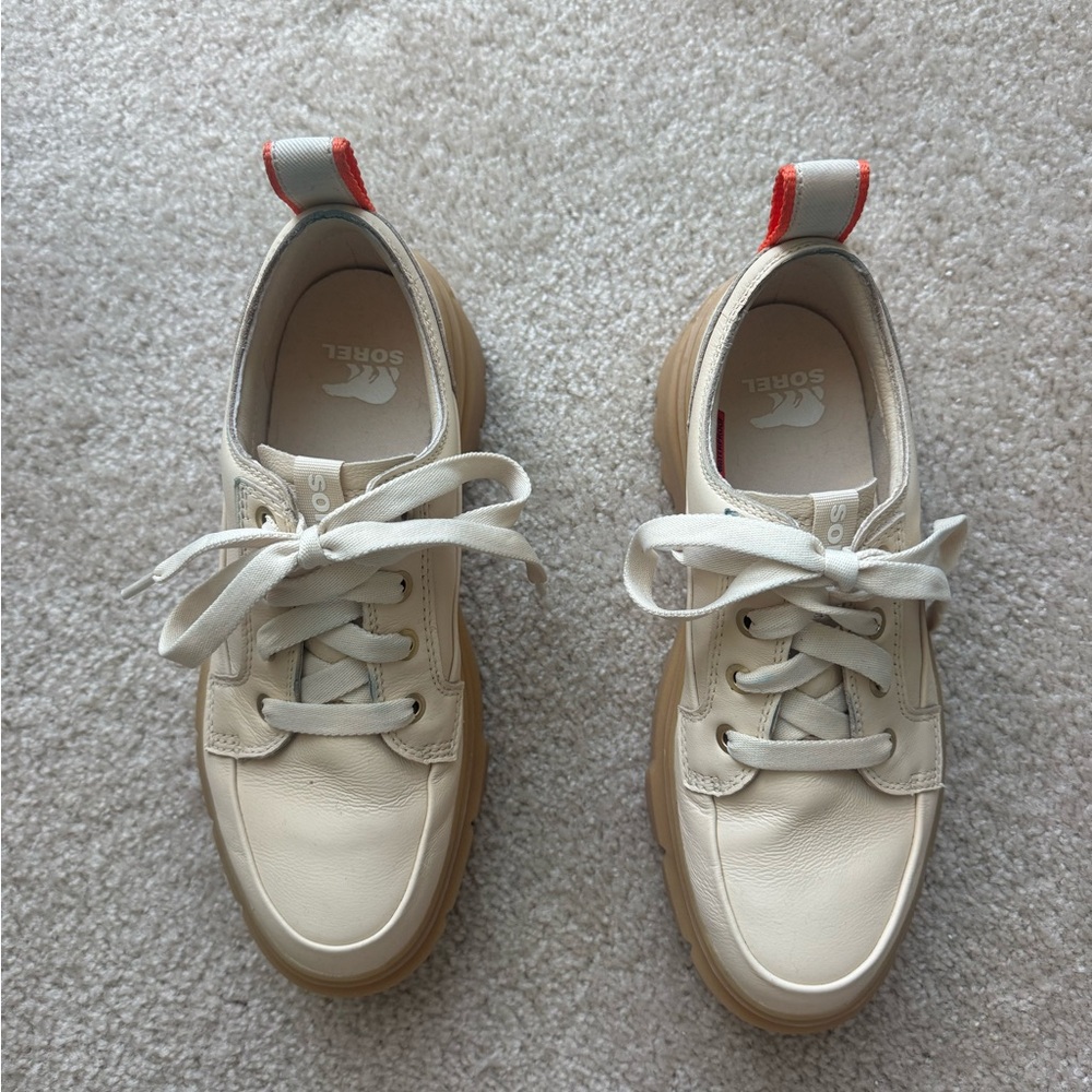 Sorel Womens Size 7.5 Caribou X Ceramic Gum Leather Waterproof Platform Sneakers - Picture 3 of 6